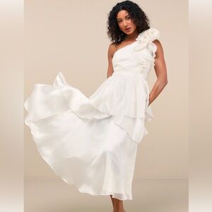 Lulu's White One-Shoulder Wedding Dress